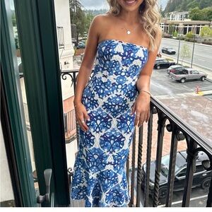 Shoshana Midnight Blue and White Midi Dress